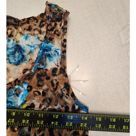 Almost Famous Women's Sheer Lace Leopard Rose Tank Top SZ Large - Picture 6 of 7